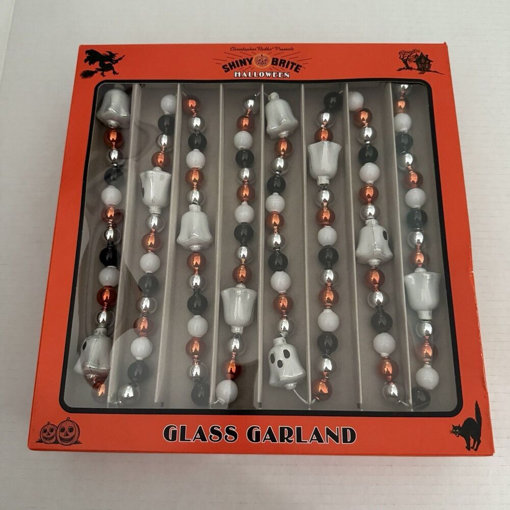 Christopher Radko Shiny Brite HALLOWEEN GHOST GARLAND! Glass Beads NOS 2024 New
